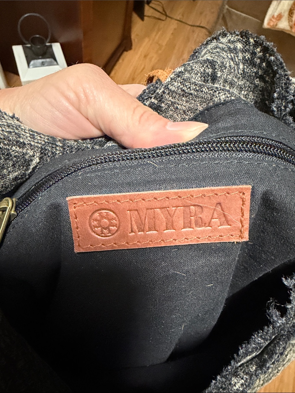 Myra Bag Textured Woven Shoulder Hobo in Charcoal with Leather Accent - Picture 7 of 10